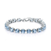 Round Cut Natural Gemstones Beading Silver Bracelet